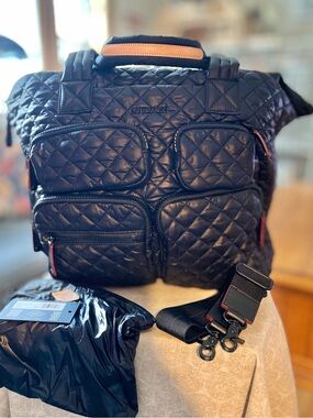 MZ Wallace Black Large Metro Quilted Travel Tote w/Large Pouch